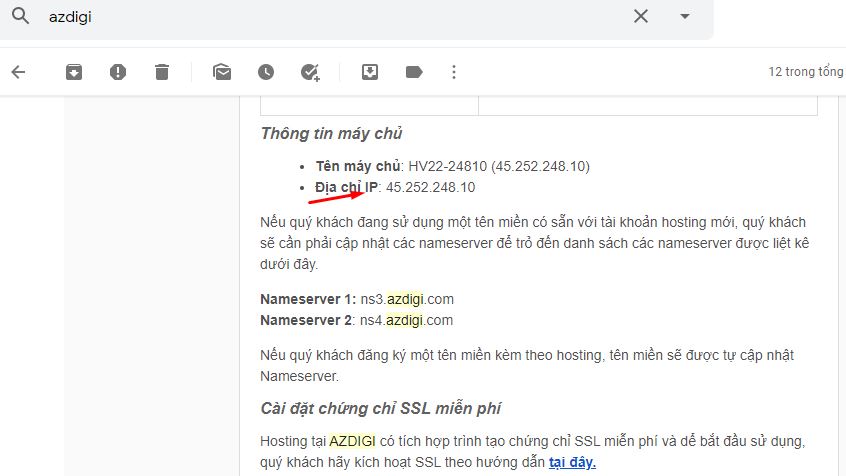 xem dia chi ip hosting azdigi o email thong tin hosting