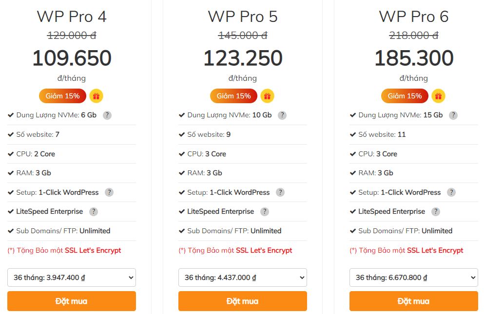 Giá hosting wordpress tại Bkhost 3 gói tiếp theo