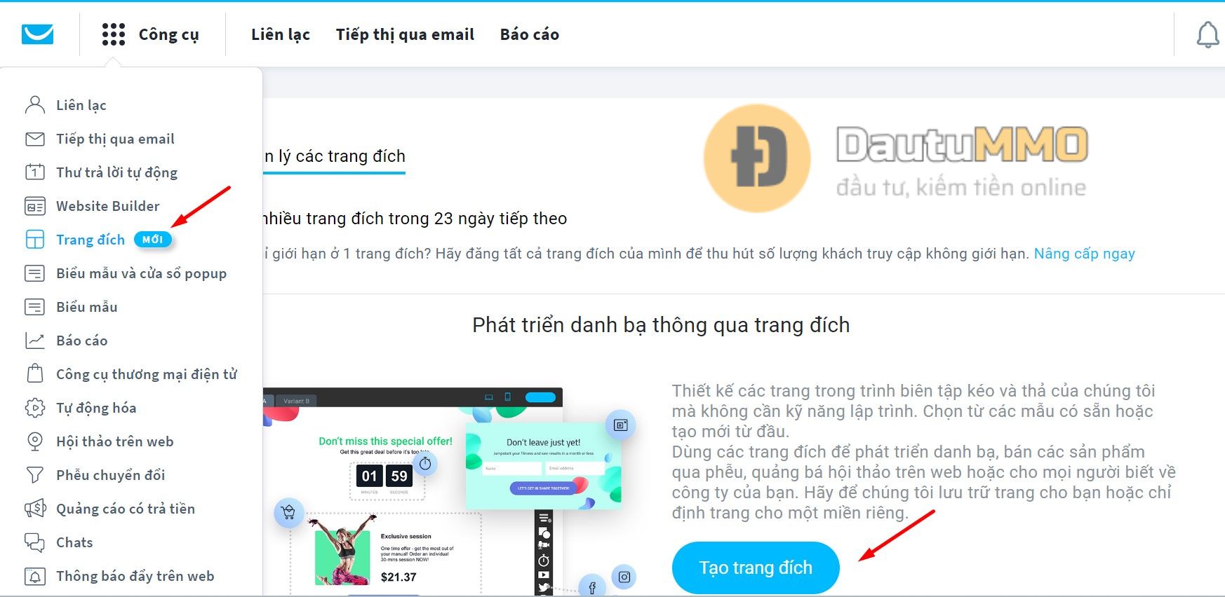 Tạo landing page bằng Getresponse theo mẫu sẵn có