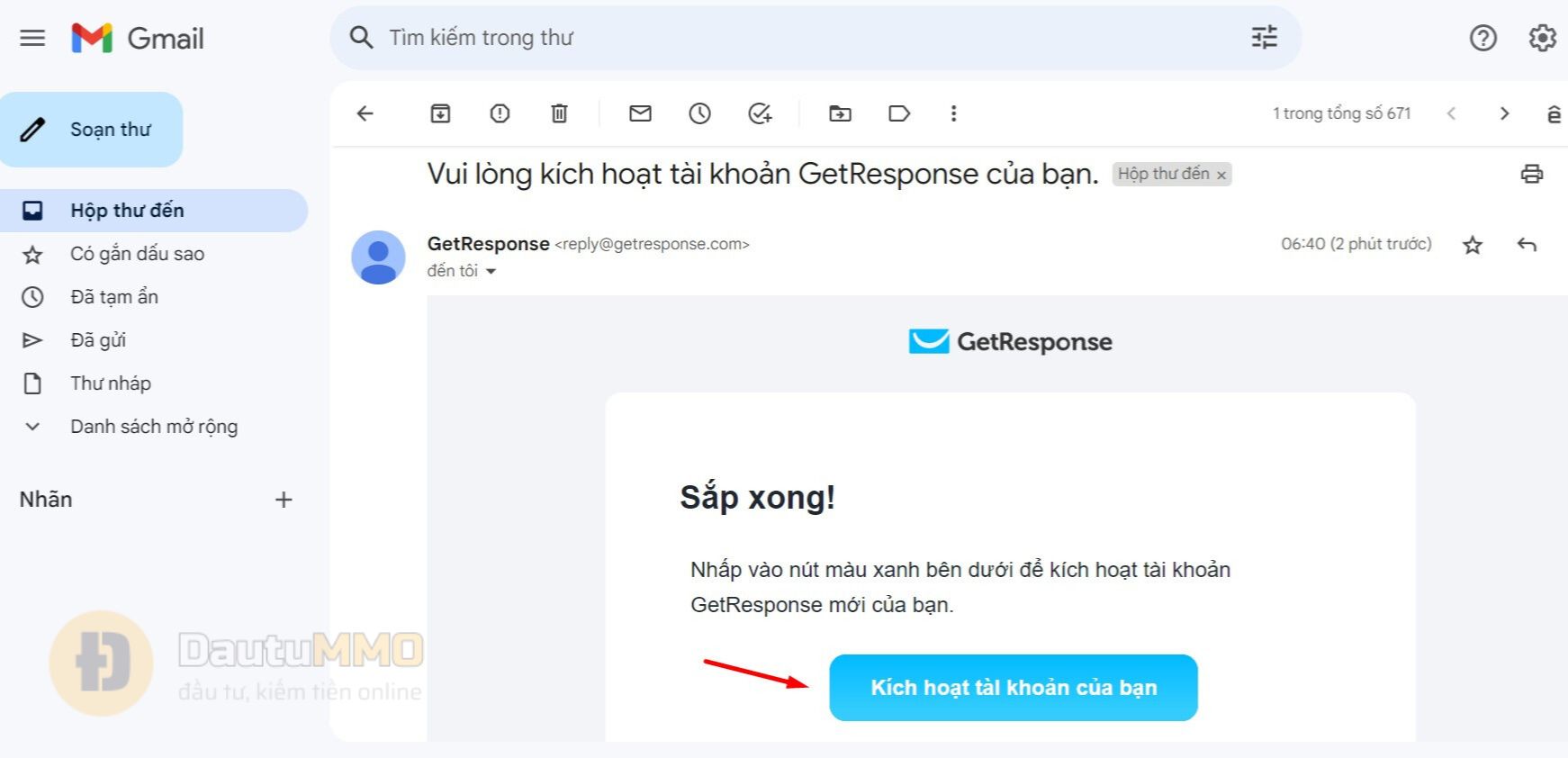 Truy cập vào email đăng ký, bấm vào liên kết để kích hoạt tài khoản Getresponse