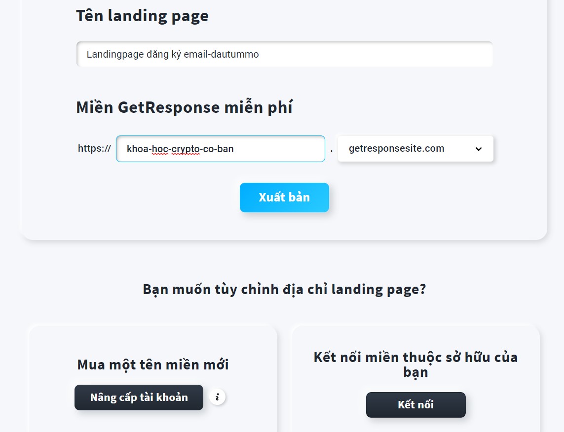 Xuất bản Landing page của Getresponse